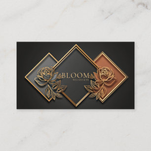 Cartão De Visita Dourado Diamante Floral Bloco de Cor Meia-Noite Pr