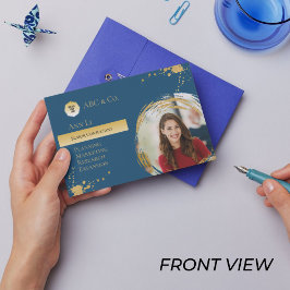 Cartão De Visita Dourado e azul corporativo, adicionar foto à forma