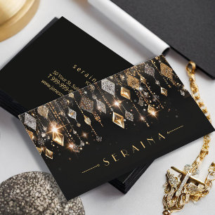 Cartão De Visita Dourado e Silver Boho Gems em preto ID1035