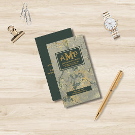 Cartão De Visita Dourado e verde texturizado 3 letras monograma