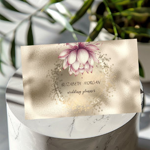 Cartão De Visita Dourado Elegante Confete Brilho Lótus Metálico