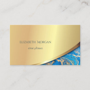 Cartão De Visita Dourado Elegante, mármore azul