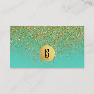 Cartão De Visita Dourado em Cascata Brilhante & Água Teal Glam Mode