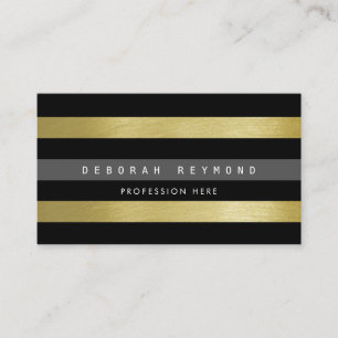 Cartão De Visita dourado fino e listras pretas . listras modernas