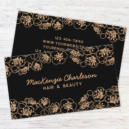 Cartão de visita Dourado Floral Elegante