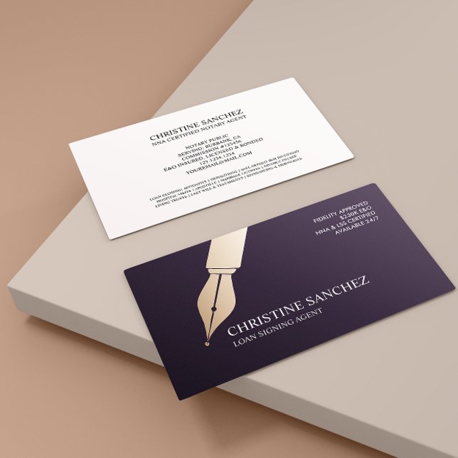 CARTÃO DE VISITA DOURADO FUNDADOR CANETA DE SINALIZAÇÃO DE NOTÁRIOS (Fountain pen themed business card for notary agent public notary attorney )