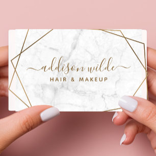 Cartão De Visita Dourado Geométrico Mármore Branco Abstrato Simples