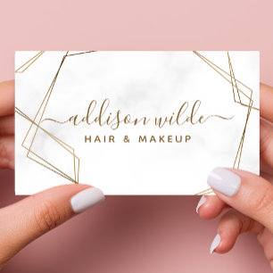 Cartão De Visita Dourado Geométrico Mármore Branco Abstrato Simples