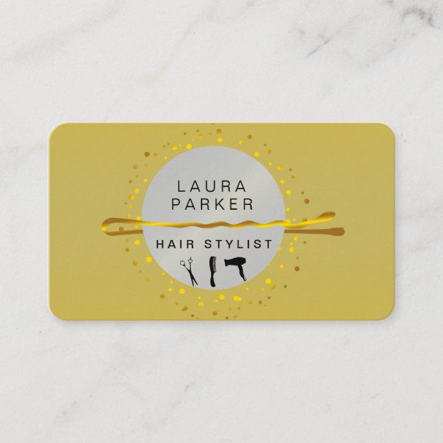 Cartão De Visita Dourado Hair Stylist Makeup Artist Salon (Frente)