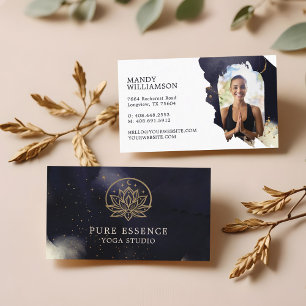 Cartão De Visita Dourado Holístico Lótus Celestial Tinta Escura Yog
