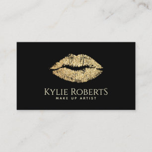 Cartão De Visita Dourado Lábios brilhante Beleza MUA Elegante Negr