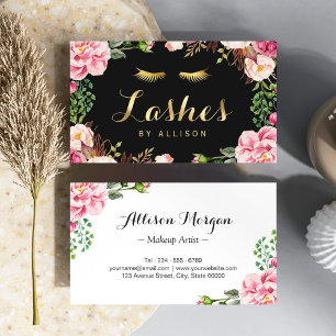 Cartão De Visita Dourado letreiro Eyelashes Maquiagem Artista Rosa 