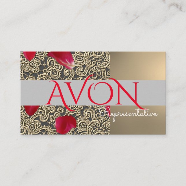 Cartão De Visita Dourado local e Rosas personalizados Avon (Frente)