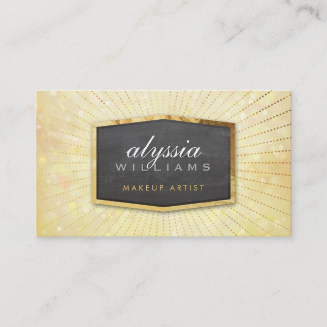 Cartão De Visita DOURADO LOGO art deco elegante bonito bokeh amarel (Frente)