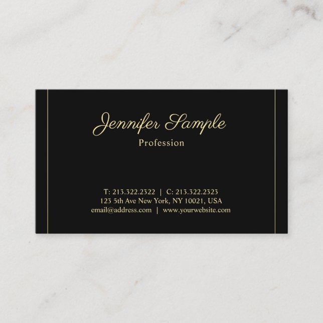 Cartão De Visita Dourado Luxo Simples Manuscrito Profissional (Frente)