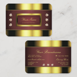 Cartão De Visita Dourado Luxuoso e Borgonha com Rinoestonas Faux