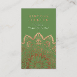 Cartão De Visita Dourado Mandala em Yoga Verde