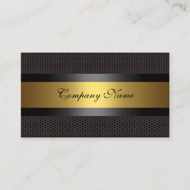 Cartão De Visita Dourado metal elegante branco preto (Frente)
