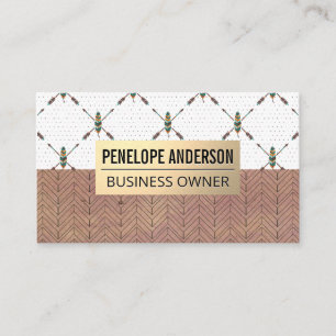 Cartão De Visita Dourado metal  Padrão Boêmico de penas