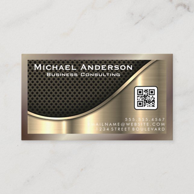 Cartão De Visita Dourado metálico | Código QR (Frente)