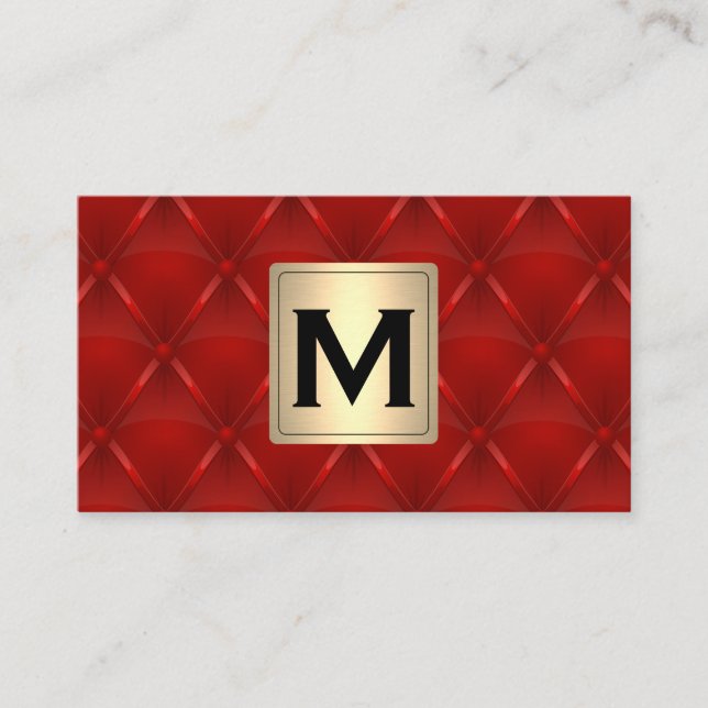 Cartão De Visita Dourado metálico | Monograma | Vermelho Upholstere (Frente)