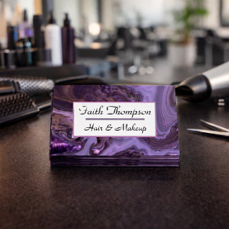 Cartão De Visita Dourado Moderno Preto Roxo Mármore Cabelo & Maquia