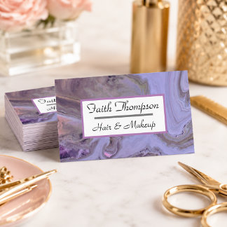 Cartão De Visita Dourado Moderno Preto Roxo Mármore Cabelo & Maquia