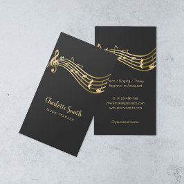 Cartão De Visita Dourado Music Notes Professor Elegante