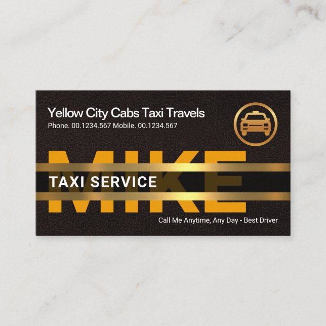 Cartão De Visita Dourado Nome do Taxi Amarelo-Castanho (Frente)