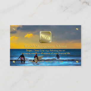 Cartão De Visita Dourado nome, Sunset Surfing, Wealth Advisor