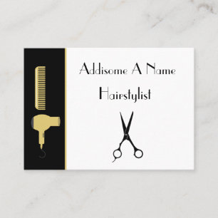 Cartão De Visita Dourado penteado branco preto mínimo moderno