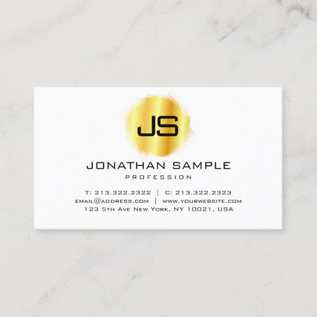 Cartão De Visita Dourado personalizado moderno monograma elegante (Frente)