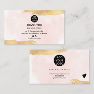 Cartão De Visita Dourado pincel cor-de-água cor-de-rosa obrigado