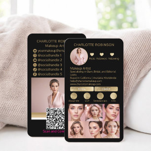 Cartão De Visita Dourado preto Makeup Beauticer Social Media Influe