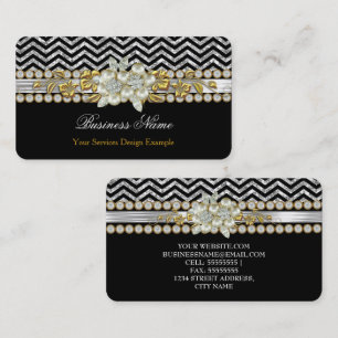 Cartão De Visita Dourado Preto Prata Chevron Diamante Pérola Floral
