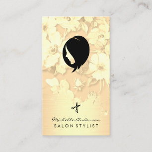 Cartão De Visita Dourado Salão de Cabelo Floral Dourado e Elegante