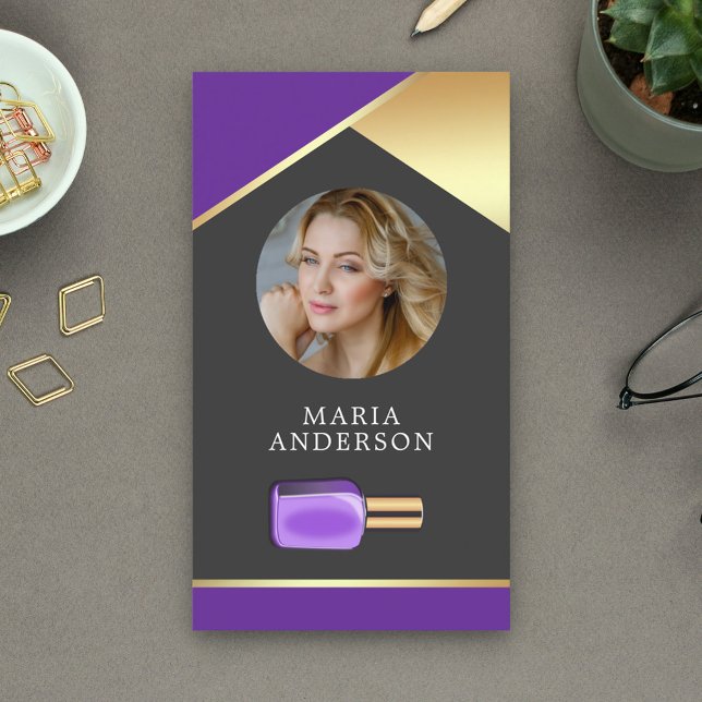 Cartão De Visita Dourado Salon Nail Polonês Bottle Manicurist Foto (Criador carregado)