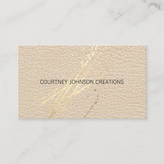 Cartão De Visita Dourado Splatter Expressivo | Textura de couro (Frente)