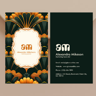 Cartão De Visita Dourado Verde Elegante Art Deco Professional