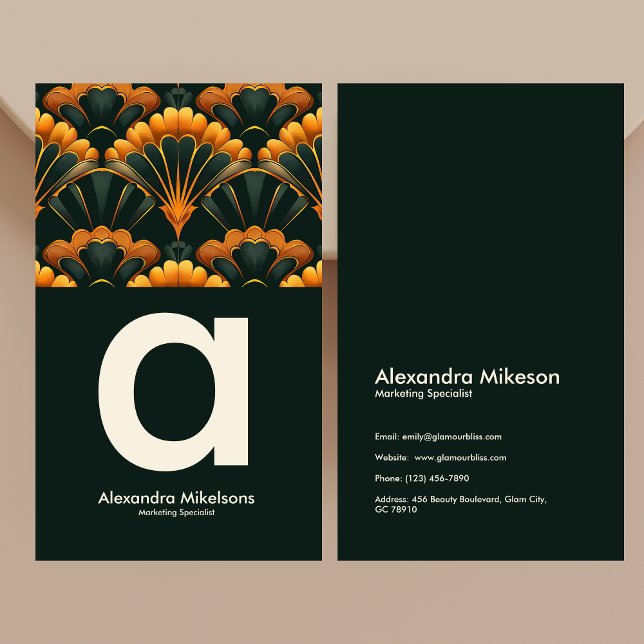 Cartão De Visita Dourado Verde Elegante Art Deco Professional (Criador carregado)