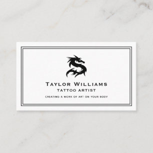 Cartão De Visita Dragão De Artista De Tatuagem Ilustração Preta E B