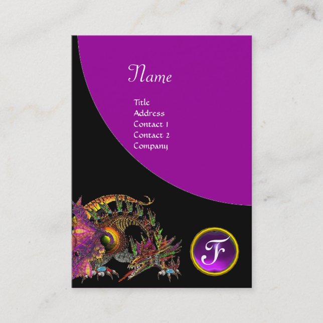 Cartão De Visita DRAGO / Dragão Fantasma Monograma Roxo (Frente)