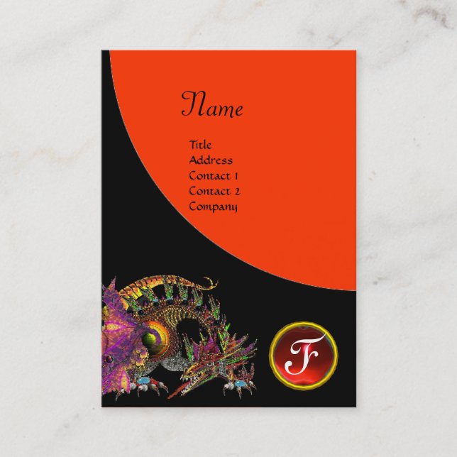 Cartão De Visita DRAGO GEM STONE MONOGRAMA Pinto preto-laranja-rubi (Frente)