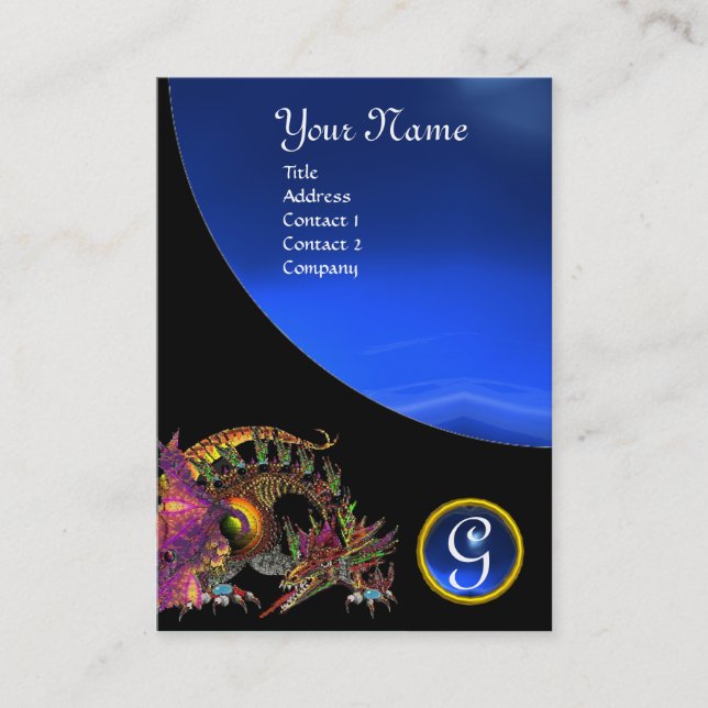 Cartão De Visita DRAGO GEM STONE MONOGRAMA Sapafre azul preto (Frente)