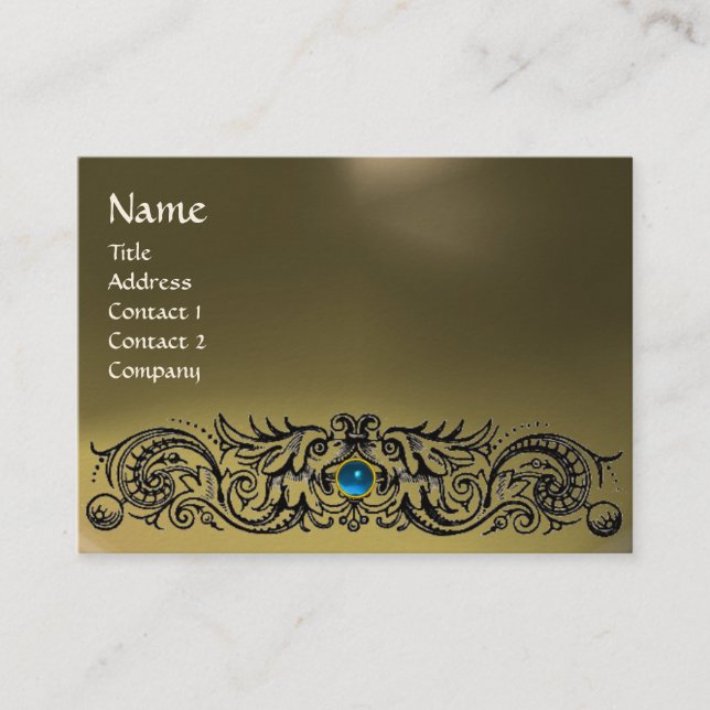 Cartão De Visita DRAGÕES CELTICOS MONOGRAMAS AGATE cinza safira azu (Frente)