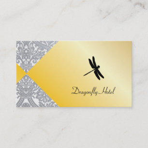 Cartão De Visita Dragonfly Gold Brilho / Padrão Damask