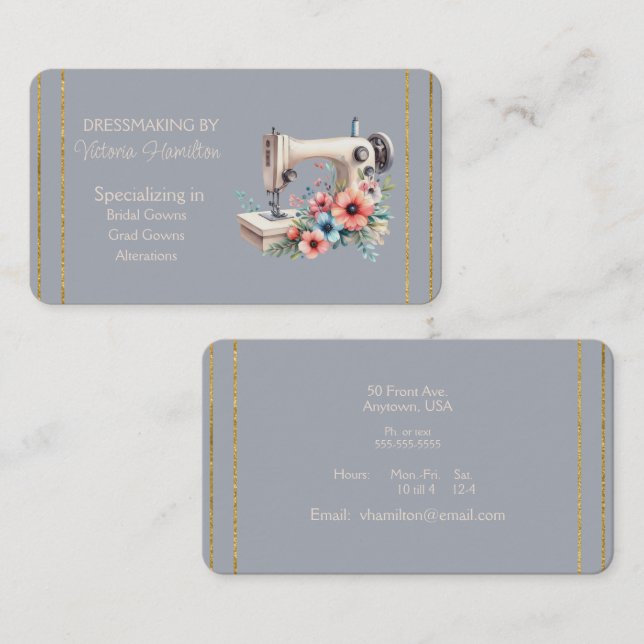 Cartão De Visita Dressmaker Bridal Gowns Grad Gowns Business Card (Frente/Verso)