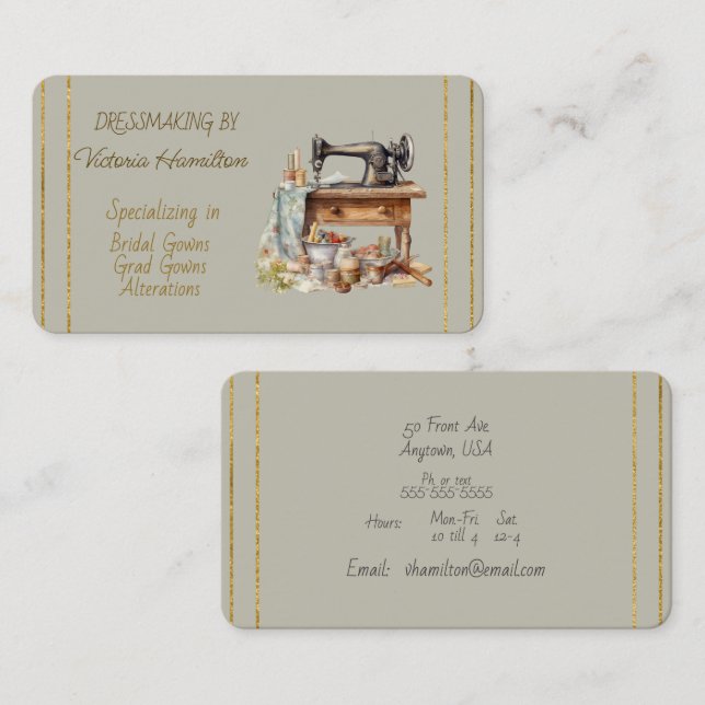Cartão De Visita Dressmaker Bridal Gowns Grad Gowns Business Card (Frente/Verso)