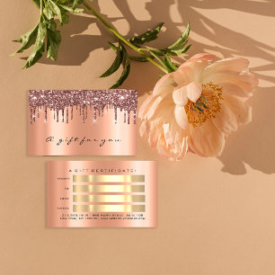 Cartão De Visita Drives de Glitter de Metal Dourado com Rosa de Cer