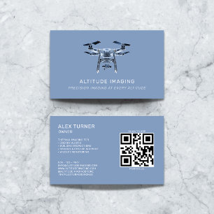 Cartão De Visita Drone UAV Pilot Fotografia QR Code Modern Blue